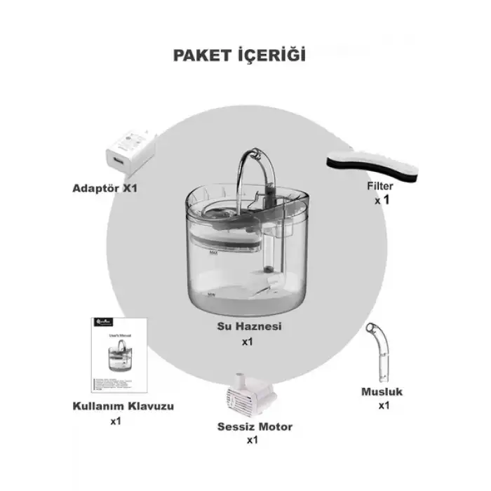 HPY Pazar 2 Litre Otomatik Kedi/Köpek Su Pınarı – Şeffaf Musluk Tip