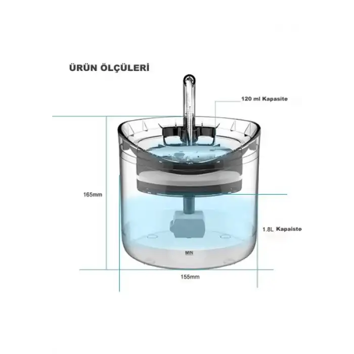 HPY Pazar 2 Litre Otomatik Kedi/Köpek Su Pınarı – Şeffaf Musluk Tip