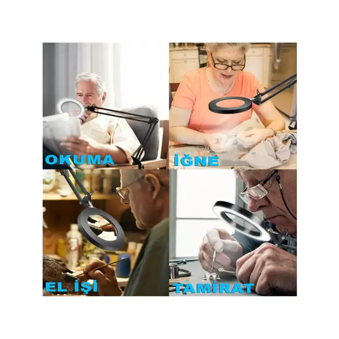 HPY Pazar 33 cm Çift Kollu USB Kontrollü Aydınlatmalı Büyüteç – 64 LED, 8X