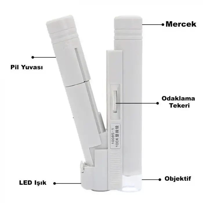 HPY Pazar 40X/80X/100X Katlanabilir Mini El Mikroskobu – LED Işıklı