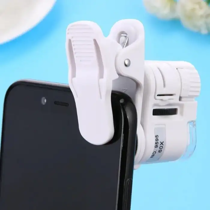 HPY Pazar 60X LED Işıklı Telefon Dijital Mikroskobu – Evrensel Klipsli Lens