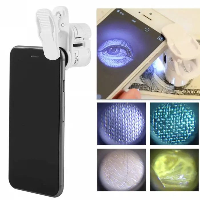 HPY Pazar 60X LED Işıklı Telefon Dijital Mikroskobu – Evrensel Klipsli Lens
