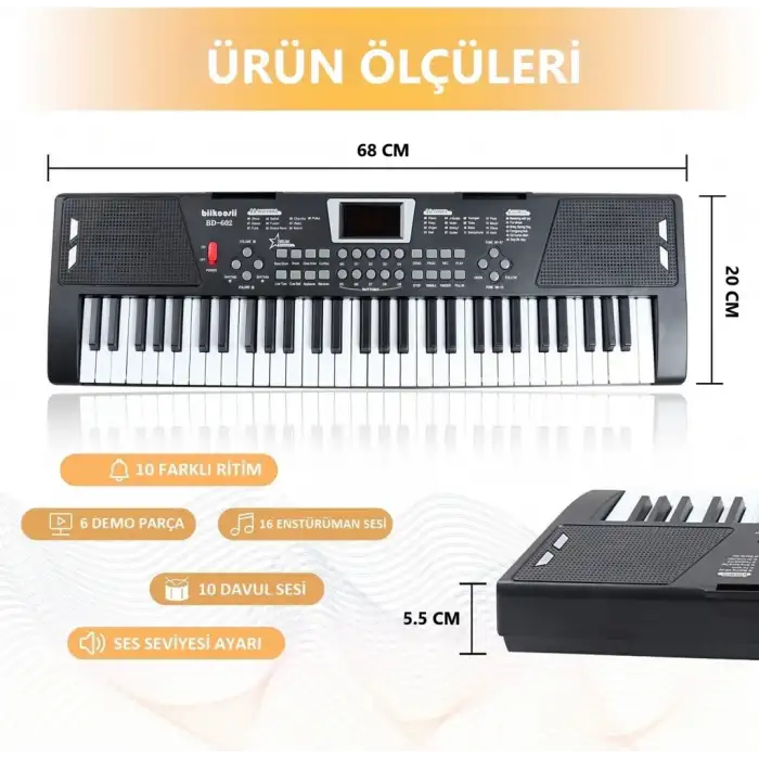 HPY Pazar 61 Tuşlu LED’li USB Dijital Klavye/Piyano