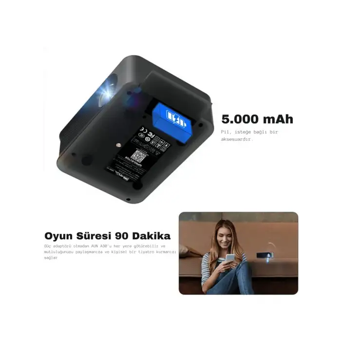 HPY Pazar AUN A30C Pro Taşınabilir WiFi Mini Projektör – Ev Sineması