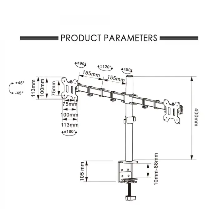 HPY Pazar Çift Monitörlü 13–27 LCD/LED Masaüstü Monitör Standı
