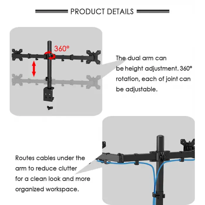 HPY Pazar Çift Monitörlü 13–27 LCD/LED Masaüstü Monitör Standı