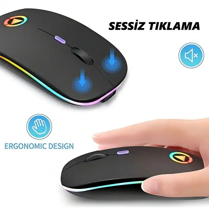 HPY Pazar LED Aydınlatmalı Şarjlı Sessiz Kablosuz Mouse