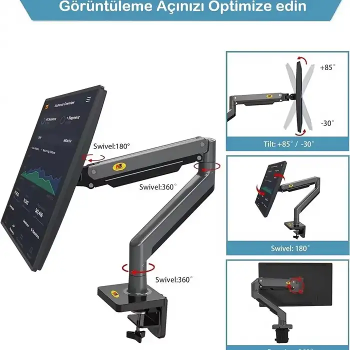 HPY Pazar North Bayou G40 22–40 3–15 kg Ekranlar İçin Masaüstü Amörtisörlü Monitör Tutucu