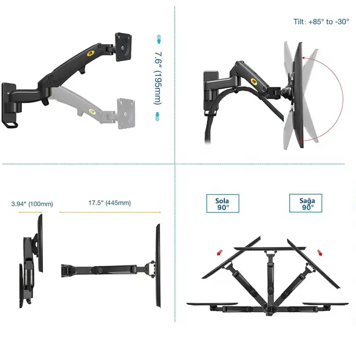 HPY Pazar North Bayou NB F150 Amörtisörlü Kol – 17–35 Monitörler İçin