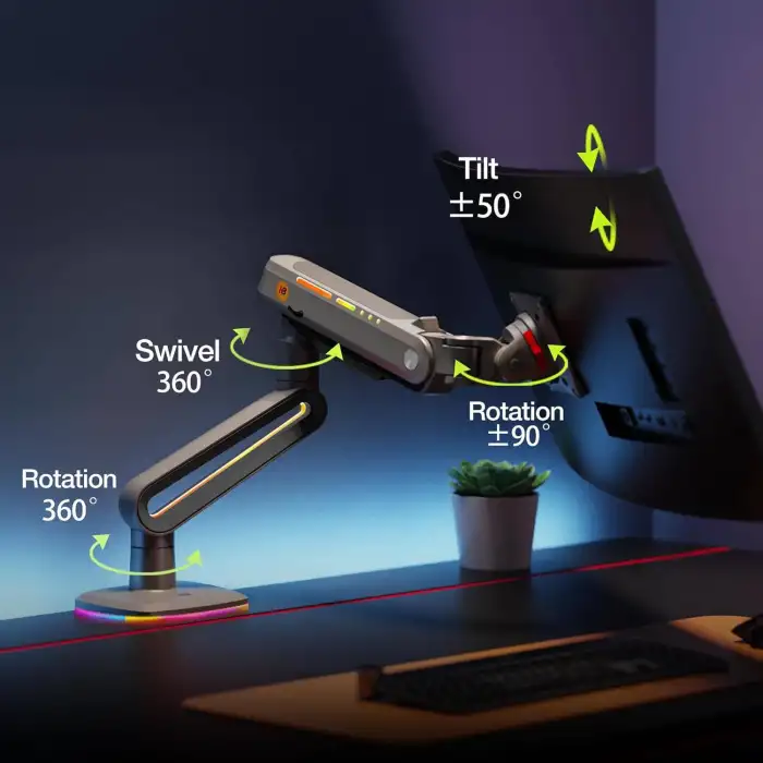 North Bayou NB F6 Gaming 32-60 inç Monitör Kolu 2-20 KG RGB Işıklı Yüksek Taşıma Kapasiteli Profesyonel Monitör Askısı