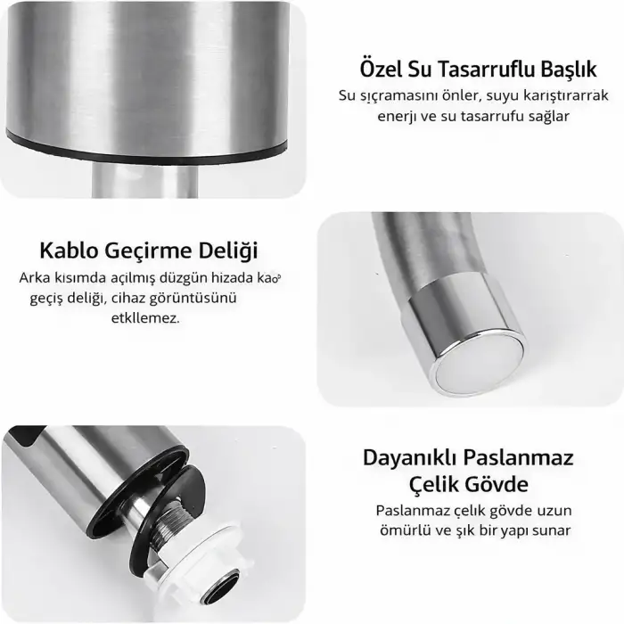 Omniax 3000W Elektrikli Anında Su Isıtmalı Musluk Dijital Sıcaklık Göstergeli 360 Derece Döner