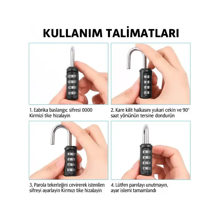 Omniax 4 Haneli Şifreli Asma Kilit Çelik Halkalı - Dolap/Bavul/Spor Çantası/Spor Salonu Kilidi