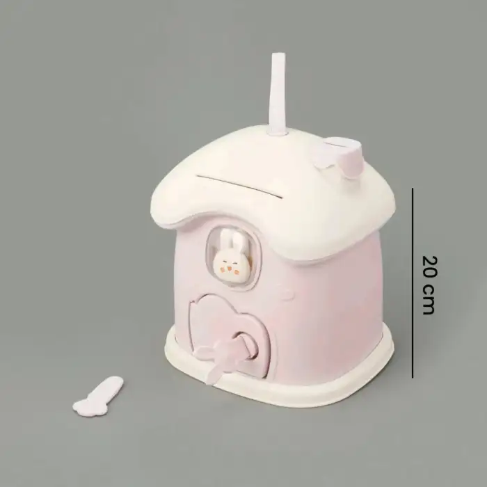 Omniax Anahtarlı Sevimli Tavşan Figürlü Pembe Kumbara - Çocuk Odası Dekoru