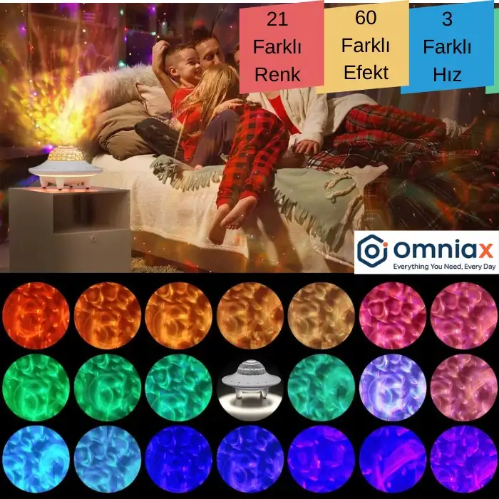 Omniax Galaxy Bluetooth Projektör Hoparlör Ufo Gece Lambası