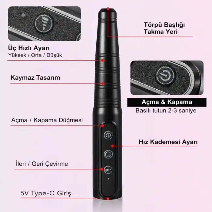 Omniax Kablosuz Elektrikli Tırnak Törpüsü Şarjlı Profesyonel Manikür Pedikür Cihazı