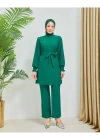 Kolları Piliseli Pantolonlu İkili Takım Krep Kumaş 7994