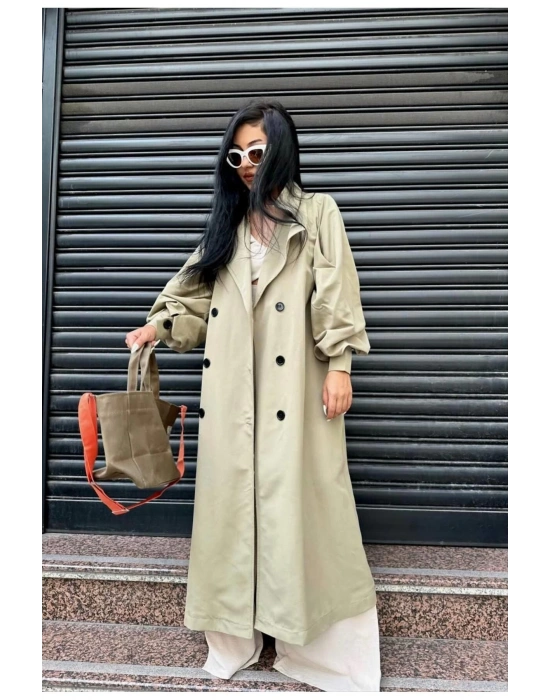 Mevsimlik Trençkot Çift Düğmeli Kemerli Cepli Torino Astarsız