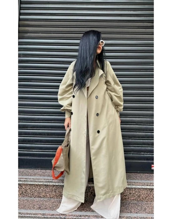 Mevsimlik Trençkot Çift Düğmeli Kemerli Cepli Torino Astarsız