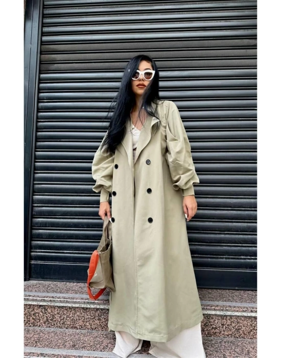 Mevsimlik Trençkot Çift Düğmeli Kemerli Cepli Torino Astarsız
