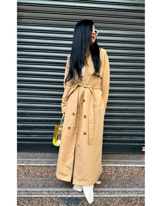 Mevsimlik Trençkot Çift Düğmeli Kemerli Cepli Torino Astarsız
