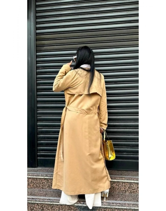 Mevsimlik Trençkot Çift Düğmeli Kemerli Cepli Torino Astarsız