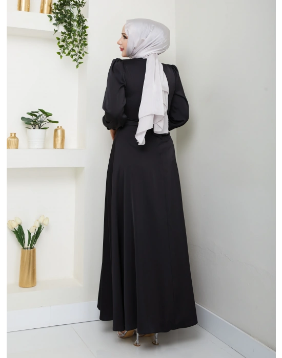 Çapraz Bağlama Detaylı Saten Elbise