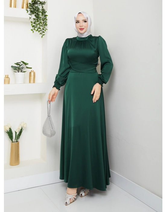 Çapraz Bağlama Detaylı Saten Elbise