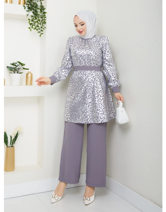 Leopar Baskılı Pantolonlu Takım