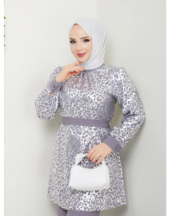 Leopar Baskılı Pantolonlu Takım