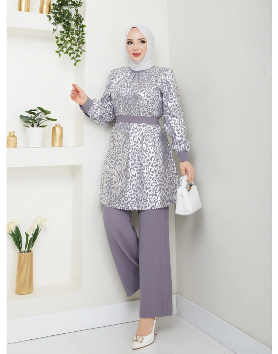 Leopar Baskılı Pantolonlu Takım