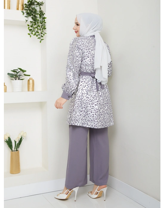 Leopar Baskılı Pantolonlu Takım