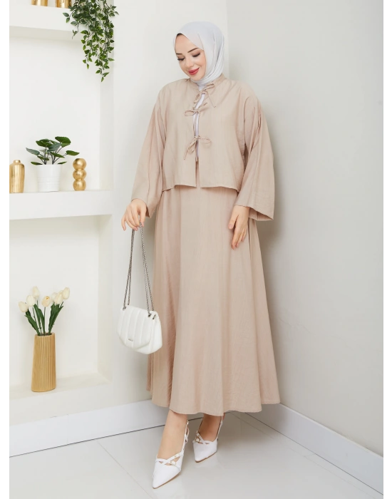 Önü Bağlamalı Çilek Kumaş Etekli Takım