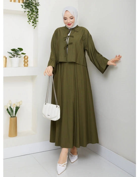 Önü Bağlamalı Çilek Kumaş Etekli Takım