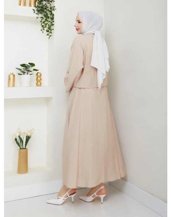 Önü Bağlamalı Çilek Kumaş Etekli Takım