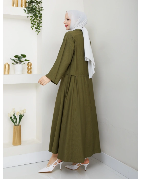 Önü Bağlamalı Çilek Kumaş Etekli Takım