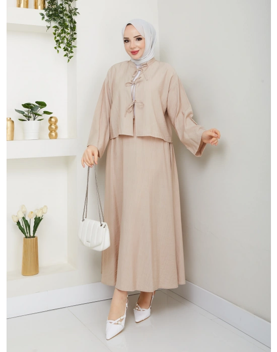 Önü Bağlamalı Çilek Kumaş Etekli Takım