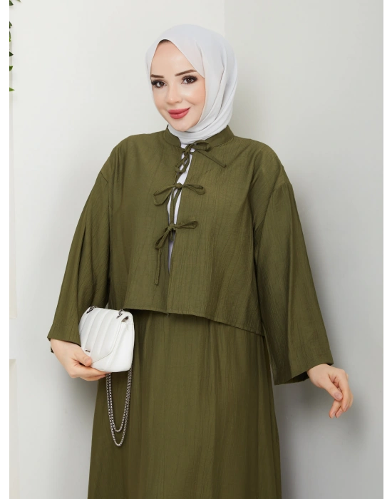 Önü Bağlamalı Çilek Kumaş Etekli Takım