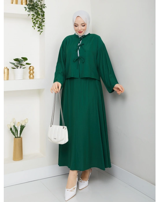 Önü Bağlamalı Çilek Kumaş Etekli Takım