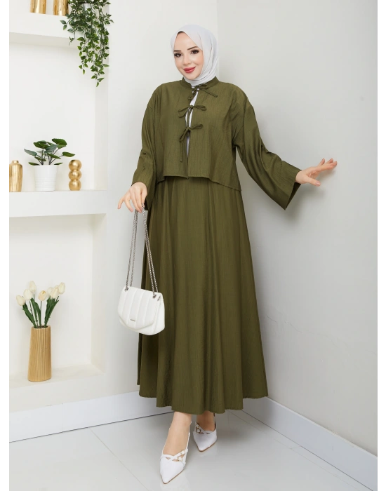 Önü Bağlamalı Çilek Kumaş Etekli Takım