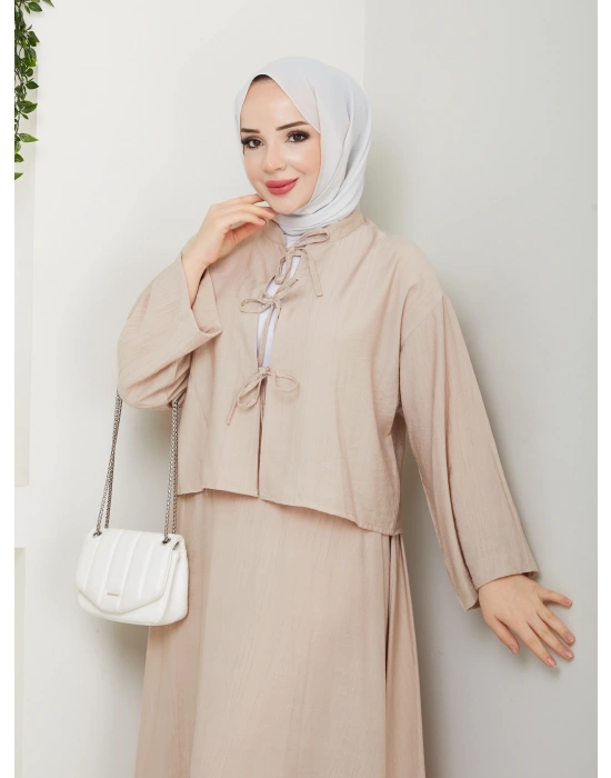 Önü Bağlamalı Çilek Kumaş Etekli Takım