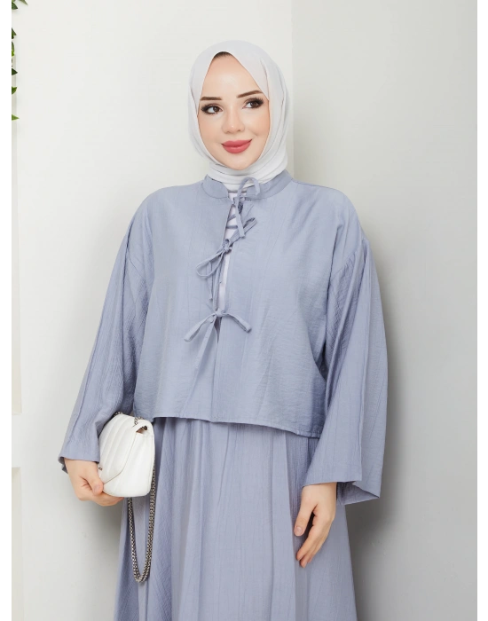 Önü Bağlamalı Çilek Kumaş Etekli Takım