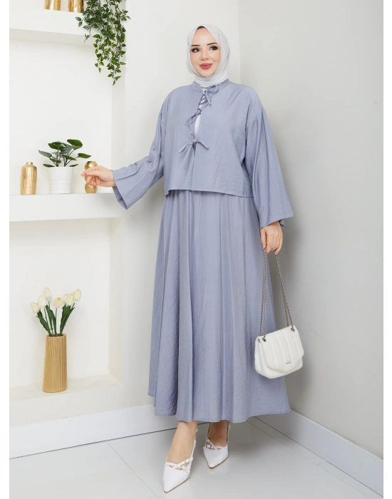 Önü Bağlamalı Çilek Kumaş Etekli Takım