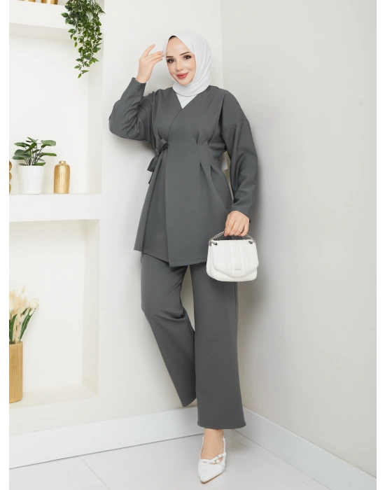 Yandan Bağlamalı Krep Ceket İkili Takım