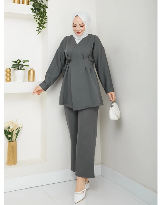 Yandan Bağlamalı Krep Ceket İkili Takım
