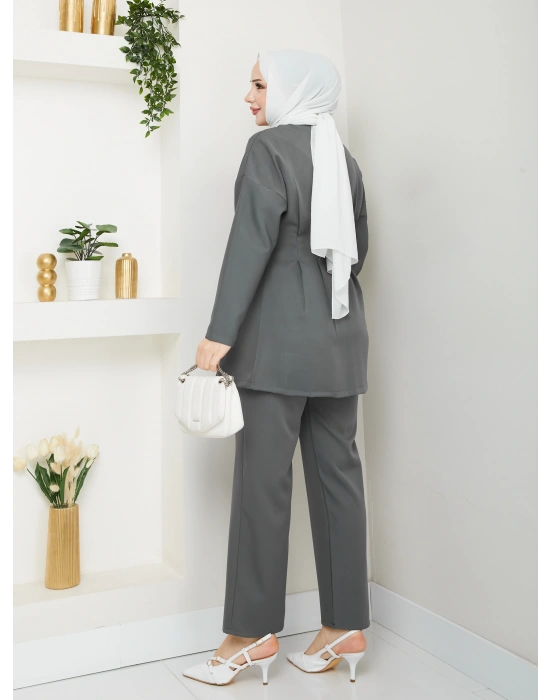 Yandan Bağlamalı Krep Ceket İkili Takım