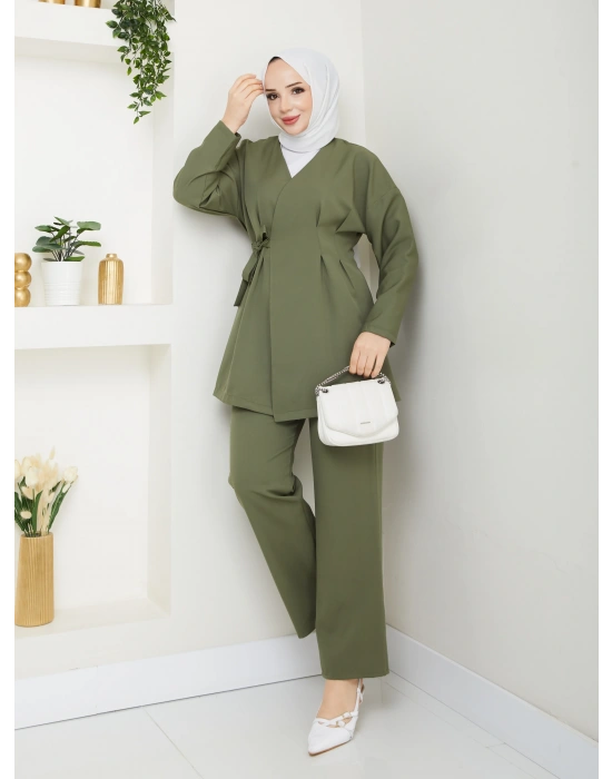 Yandan Bağlamalı Krep Ceket İkili Takım