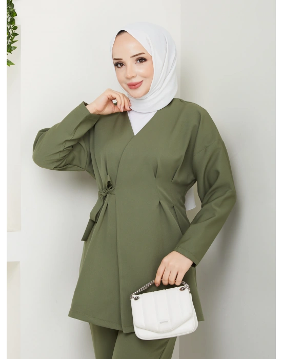 Yandan Bağlamalı Krep Ceket İkili Takım