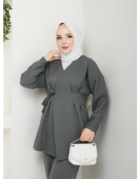 Yandan Bağlamalı Krep Ceket İkili Takım