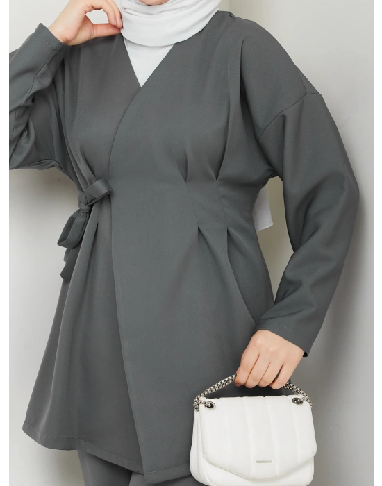 Yandan Bağlamalı Krep Ceket İkili Takım