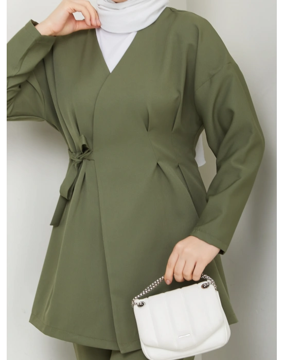 Yandan Bağlamalı Krep Ceket İkili Takım